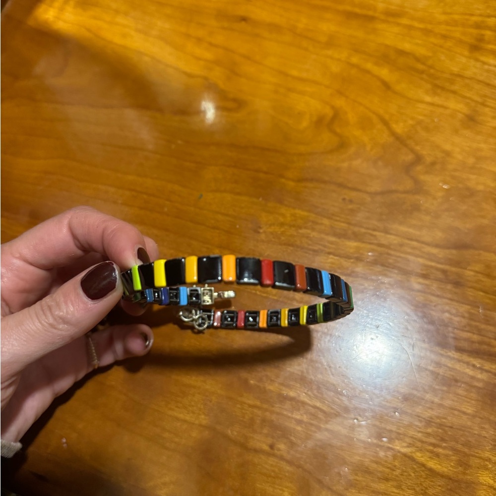 Roxanne Assoulin Rainbow Tile Beaded Necklace Colorful Enamel Statement